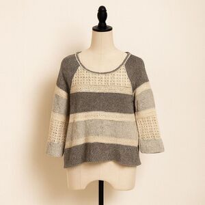 Lucky Lotus Gray Crochet Detail 3/4 Sleeve Knit Top | Size XS
